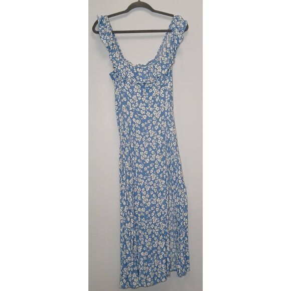 Reformation womens size 10 amethyst dress midi square neck ruffle blue floral - Picture 4 of 10